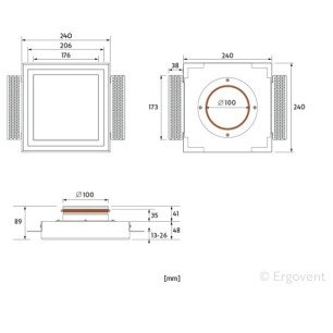 Ergovent KVADRO 100 dizajnová výustka - KVADRO 100 technický výkres