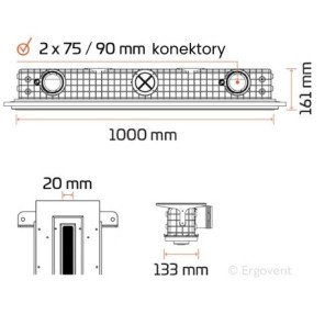 Ergovent LINEO PRO SINGLE 1000/75mm dizajnová výustka - SINGLE 75 technický výkres