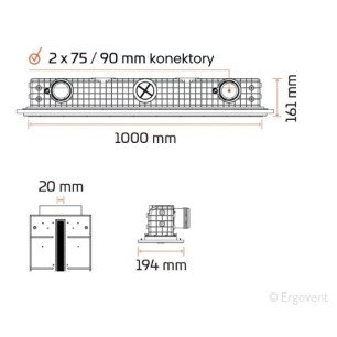 Ergovent LINEO PRO PROFILE 1000/90mm dizajnová výustka - PROFILE 75 technický výkres