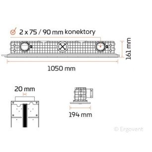 Ergovent LINEO PRO PUZZLE 1000/75mm dizajnová výustka - PUZZLE 75 - 90 technický výkres