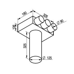 KLO-3x90/125-OC stropný koncový box pre tanierový ventil - KLO-3x90125-OC náčrt