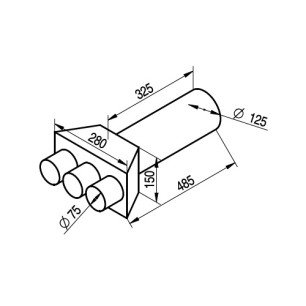 KLO-3x75/P-125-OC koncový box priamy pre tanierový ventil - náčrt